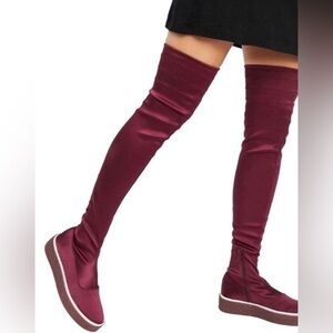 Free People Women 41 US 10 Red Maroon Outer Limits Over The Knee Stretch Boots